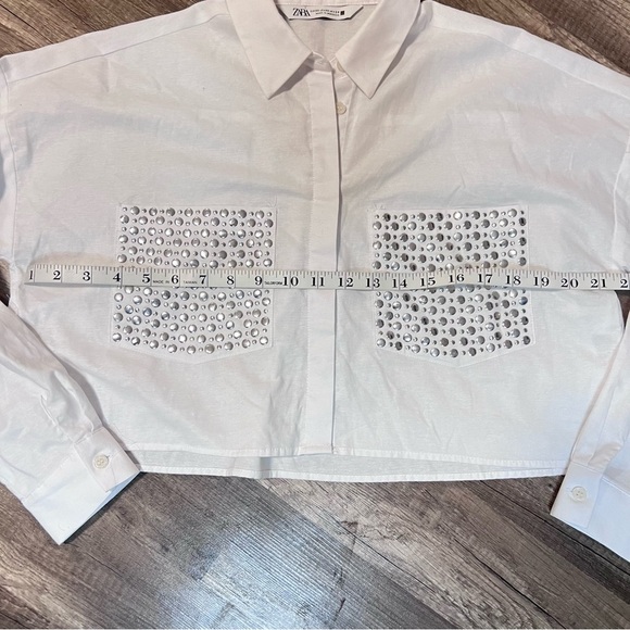 Zara EUC Cropped Button Down Studs Front Pockets Top Size XS - Picture 8 of 12